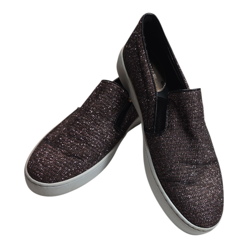 MICHAEL‎ KORS KEATON ROSE GOLD GLITTER CHAIN MESH SLIP ONS SZ 7.5M PRE-OWNED